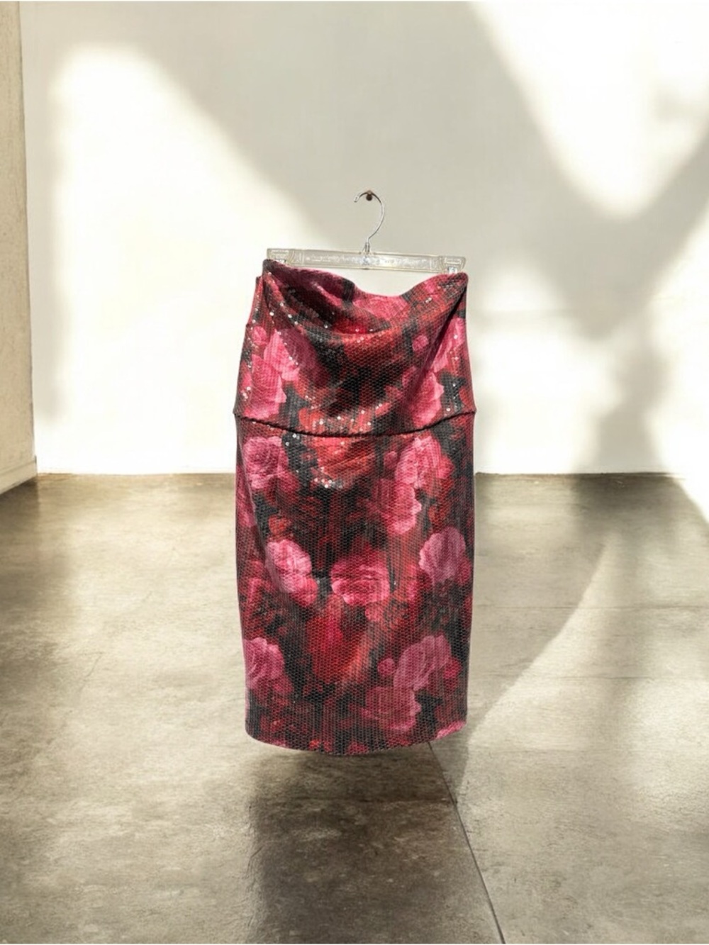 Sequin Floral Pink Strapless Dress